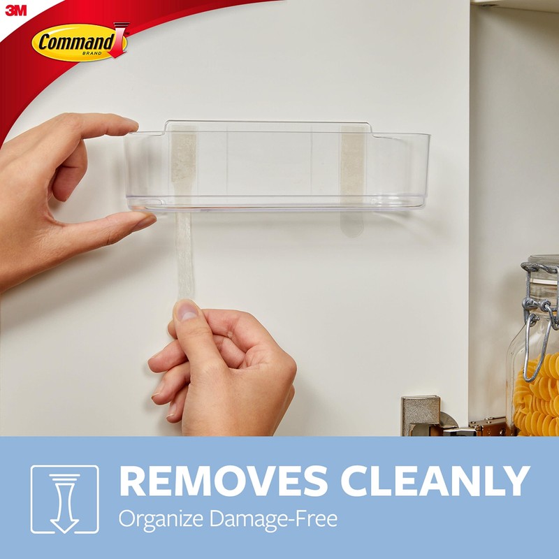 Command Large Caddy, Clear, with 4 Clear Indoor Strips, Organize