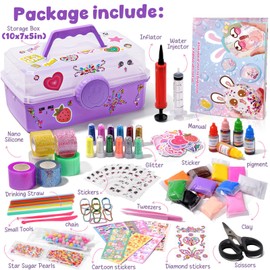 Golray Nano Tape Bubble Kit for Kids, 130+ DIY Squishy Maker Kit with Nanotape/Pigment/Clay/Glitter/Bead/Sticker/Tool/Insturuction, Boys Girls Birthday Gifts Toys for 6 7 8 9 10 11 12 Years Old