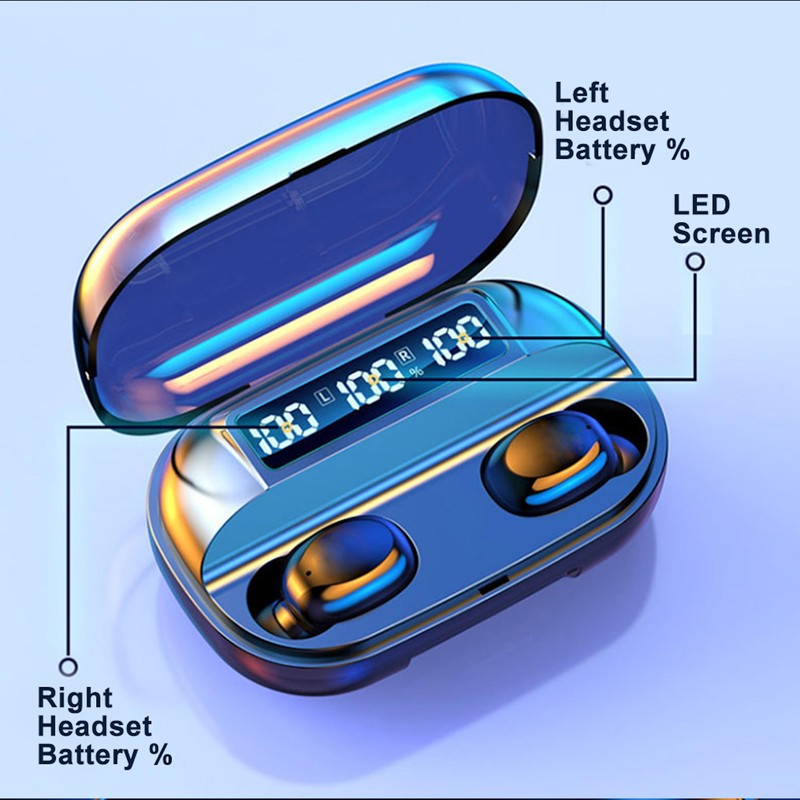 TWS Bluetooth 5.2 Wireless Earbuds Waterproof Headphone LED Display, Open