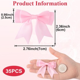 Mxxipp 35pcs Mini Ribbon Bows, Pink Double Layered Satin Ribbon Bow, Cute Soft Bowknot Sewing Accessories for Flowers Bakery Wrapping Christmas Wedding Birthday Party Decoration- 2.76×2.36in/7×6cm