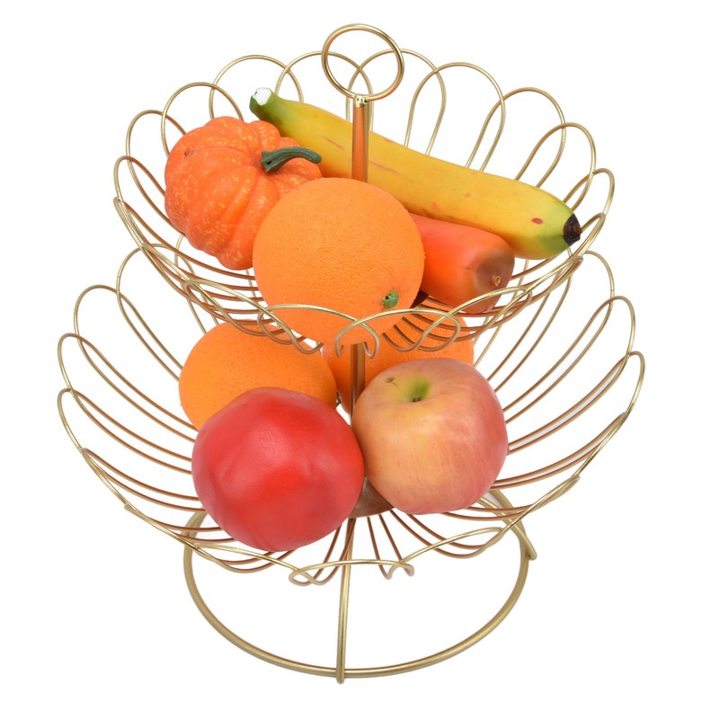 2 Tier Fruit Bowl Modern Nordic Design Geometric Detachable Gold