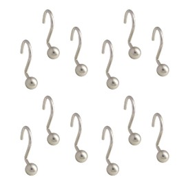 Popular Bath Ball Nickel Metal Shower Curtain Hooks Slips Through Curtain Grommet Easy To Install, Set of 12