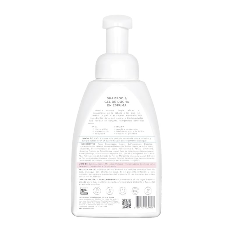 OH! GANICS Shampoo y Gel de Ducha Espuma Bebé 440