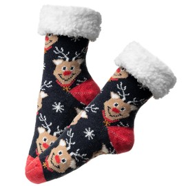 1 Pair Women's Cuddly Christmas Socks Size 36-41 Warm Socks Hut Socks Winter Socks House Socks with Non-Slip Nubs, Style 2