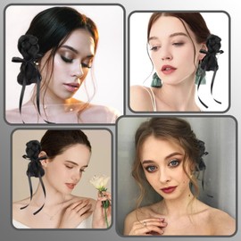 MEIYIFANG 2 Pcs Buns Hair Extension Black Bows Clips Ribbon Double Twisted braid Fake Buns Hair Package Clip Accessories for Women Girls (Black)