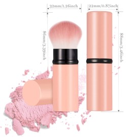 Retractable Makeup Brush Telescopic Face Brush Retractable Face Kabuki Brush Round Powder Travel Makeup Brushes Powder Foundation Blush Portable Makeup Brush (Pink)