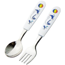 Nagao Children's Spoon and Fork Set, 5.4 inches (13.8 cm), Dolphin, Dishwasher Safe, Made in Japan