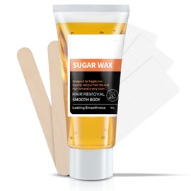 Natural Sugar Waxing Kit for Hair Removal - Body, Arms, Bikini, Legs, and Face. No-Heat Formula with Sugar Paste, Wooden Spatulas, Reusable Cotton Strips, and 50g Wax