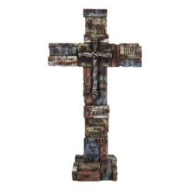 Ebros Gift Rustic Western Christian Holy Bible Scripture Inspirational Words Of Encouragement Faith Hope Love Grace Standing Desktop Cross Plaque Decor Sculpture