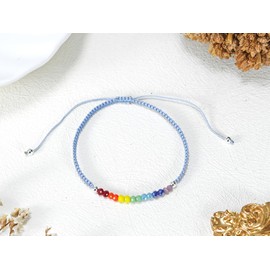 AeraVida Layer Me Rainbow Genuine Stones Sterling Silver on Adjustable Grey Bracelet | Adjustable Rainbow Stones Bracelets | Rainbow Stones Sterling Bracelets for Women