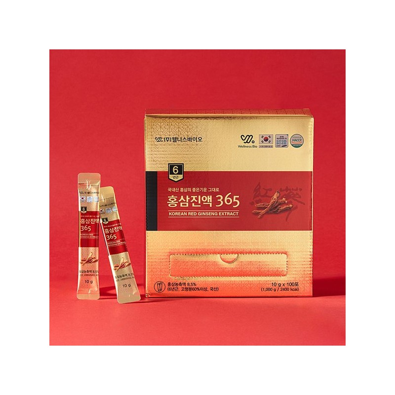 Aitpam 웰니스바이오 6년근 홍삼 진액 365 스틱 10g,100포 Wellness Bio