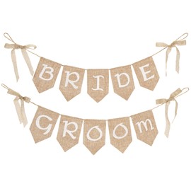 Darice David Tutera Burlap Set Bride Groom Banner, Natural