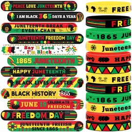JUNEBRUSHS 50Pcs Happy Juneteenth Party Favors, Slap Bracelets and Silicone Wristbands Bracelets in Bulk for Adult Juneteenth Gifts Accessories Decorations