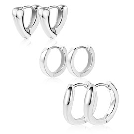 ALEXCRAFT Silver 925 Earrings for Women, Small Thick Hoop Earrings Set, Hypoallergenic, Small Heart Hoop Earrings, Wavy Huggie Hoop Earrings Set, Trendy Small Chunky Hoop Earrings for Women Girls,