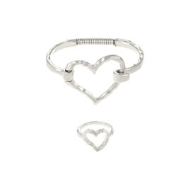 Grdsaw Silver Heart Bracelet Ring Set for Women Cuff Bangle Irregular Bracelet Wide Chunky Heart Adjustable Buckle Bracelets (Silvery, Heart Bracelet Ring Set)