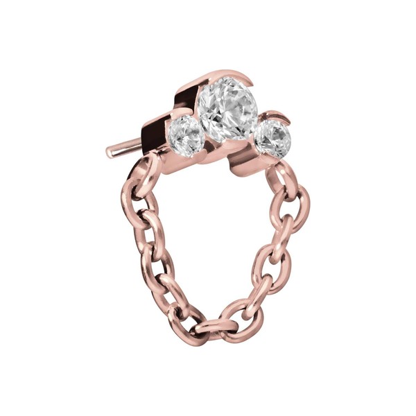 PIERCINGLINE Titanium Attachment with Push Pin 3 Crystal and Chain