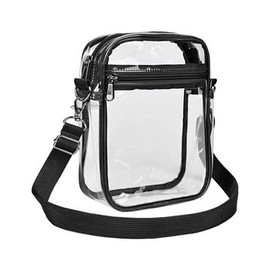MiOYOOW Transparent Shoulder Bag, Transparent PVC Purse, Transparent Toiletry Bag, Toiletry Bag, Stadium Bag with Front Pocket for Music Festivals, Concerts, black