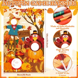 ShinyRelief 17 Pcs Fall Halloween Can Bean Bag Toss Game Set Thanksgiving Autumn Party Throwing Game Kit with Background and Toss Can Bean Bags for Kids Indoor Outdoor Party Accessory(Thanksgiving)