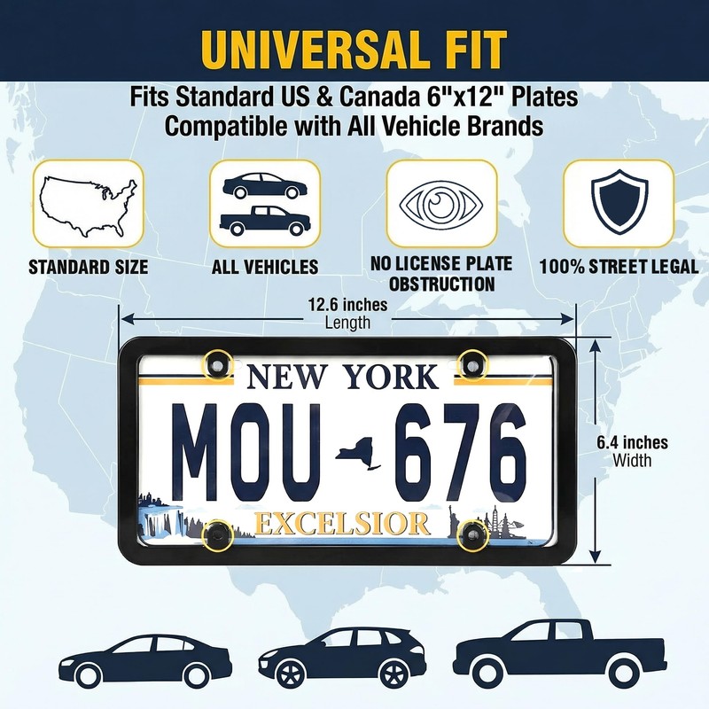 License Plate Frame Cover, Rear Front Car Plate Protector Fits