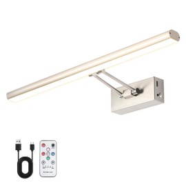 HOWMZON Picture Light, 17.5inches Picture Light Battery Operated,3CCT Picture Frame Light,Wireless Picture Lights for Wall Artwork Display, Photo,Library (Satin Nickel)