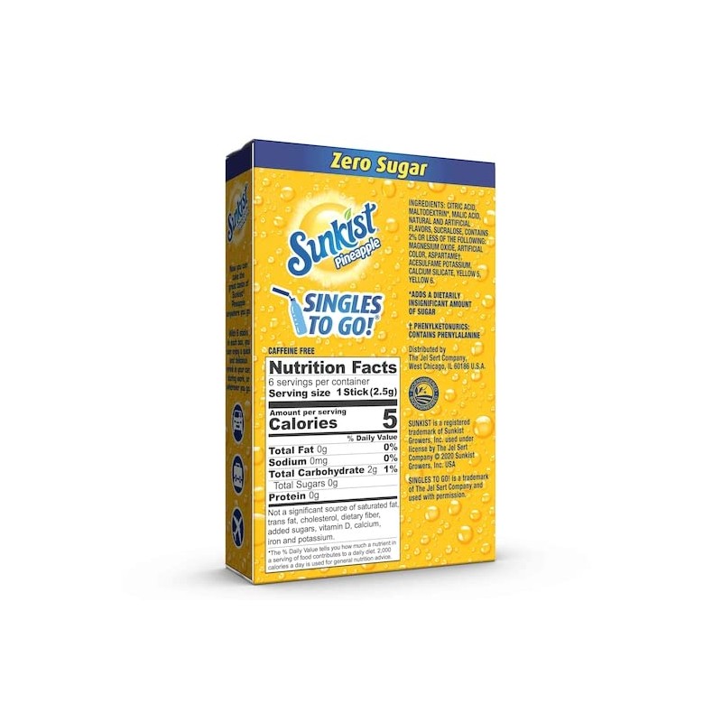 Sunkist Singles To Go Drink Mix Pineapple - 6 Boxes