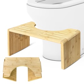 CUXFLS 7.5" Bamboo Toilet Stool - Foldable Non-Slip Step Stool for Adults & Kids, Sturdy Squatting Stool for Healthy Posture, Space Saving Bathroom Foot Stool
