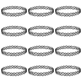 Pack of 12 Tattoo Necklaces, Plastic Stretch Necklace, Clavicle, Cute Elastic Necklace, 90s 95s Jewellery Accessories for Women, Teenagers, Girls, Boys, Plastic