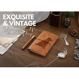 InnoBeta Golden Retriever Gifts for Women, Golden Retriever Journal and Pen Leather with Faith Message Refillable Notebook, Sketchbook, Travel Diary, 7.8x5 Inches