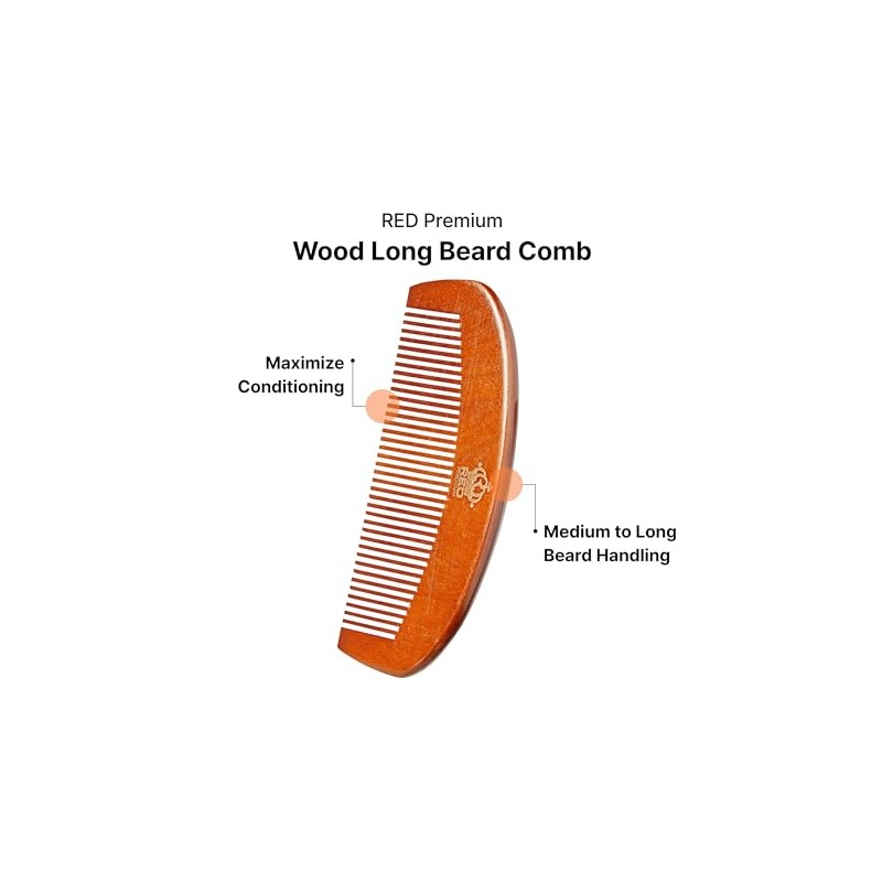 RED by Kiss Premium Wood Men Long Beard Comb, Easy