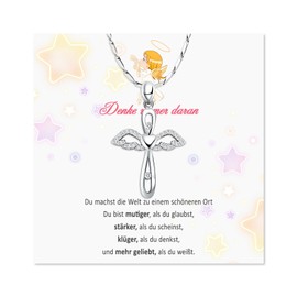 RoseJeopal First Communion Gifts for Girls, Guardian Angel Necklace with Zirconia, Confirmation Communion Gifts for Daughter, Women, Children, Sterling Silver, Cubic Zirconia