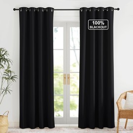 NICETOWN 100% Blackout Curtains for Bedroom, Full Room Darkening Curtains 84 Inch Long Thermal Insulated Grommet Window Drapes for Living Room, 52" W x 84" L, Black, 2 Panels