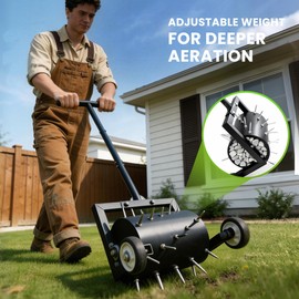 Qsxou Rolling Lawn Aerator, Heavy Duty Spike Aerator Tool for Lawn & Yard, Manual Push Soil Aerator with Wheels for Garden Lawn Care, Grass Root Growth & Soil Aeration