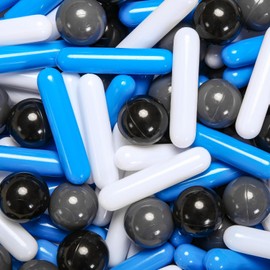 Heopeis Ball Pit Balls and Strips for Ball Pits, 200pcs Cute Plastic Star Toy Balls for Kids, Baby Toddler 1-3 Birthday, Bounce House, Play Tent, Baby Pool Water Toys, Party (Black Gray White Blue)