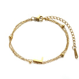 Yimofy Initial Bracelet for Women Dainty Double-Layer Letter Bracelets Women's 14K Gold Plated Stainless Steel Layering Wrist Bracelet Chain L