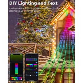 Outdoor Christmas Decorations Star String Lights, 12FT Smart Dynamic RGB Led Waterfall Tree Lights DIY Pattern Text App Remote Control Unique Yard Lights for Outside Roof Home Xmas Holiday Decor