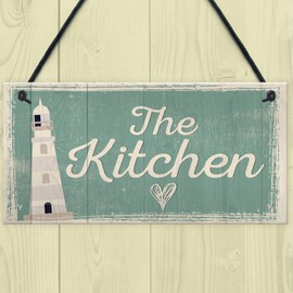 RED OCEAN The Kitchen Sign Hanging Walll Plaque Seaside Nautical GIFT Shabby Chic Vintage House Sign Home Decor