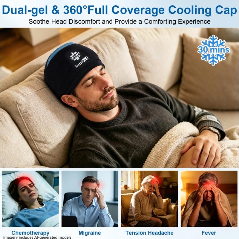 SuzziPad 30-Minute Detachable Cold Therapy Cap for Chemo & Migraine