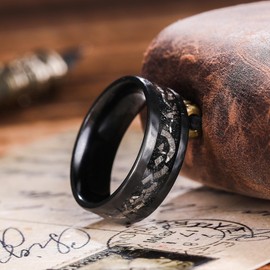 King Will 8mm Mens Wedding Band Titanium Ring for Men Meteorite Inlay Brushed Black Plated Hammered Engagement Ring Daily Wear丨Galaxy Collection 10