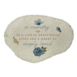 in Memory Garden Stone, Beautiful Life Memorial Plaque, Outdoor Remembrance Stone with Floral Design, Sympathy Gift for Loss