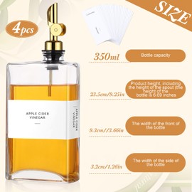 Reallnaive 4 Pcs Olive Oil Dispenser for Kitchen, 11.8 Oz/ 350 ml Oil Bottles, Glass Olive Oil Seasoning Bottle Set Coffee Syrup Dispenser, Soy Sauce Dispenser (Gold)