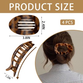 4 PCS Flat Hair Claw Clips, Hair Clips for Thick Hairs, Curved Design Hairs Clips, Flat Hair Claw Clips for Thick Thin Hair,Comfortable Curved Flat Clips for Lying,Daily Styling Gifts (Mixed)