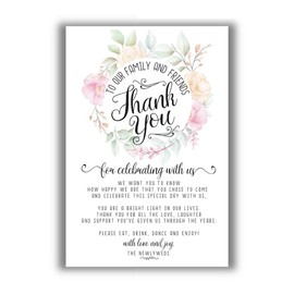 Wedding Thank You Place Cards - Set of 50 - Floral Newly Weds Accessories, Planning Supplies, Great for Guest Dinner Table Settings, Blank Stationery