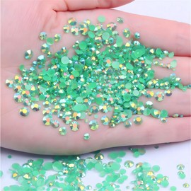 Diamantes de imitación redondos para uñas, arte y manualidades, 620 piezas SS30 de 6 mm con cristales AB, piedras con purpurina, bolsas de ropa (verde oscuro AB)