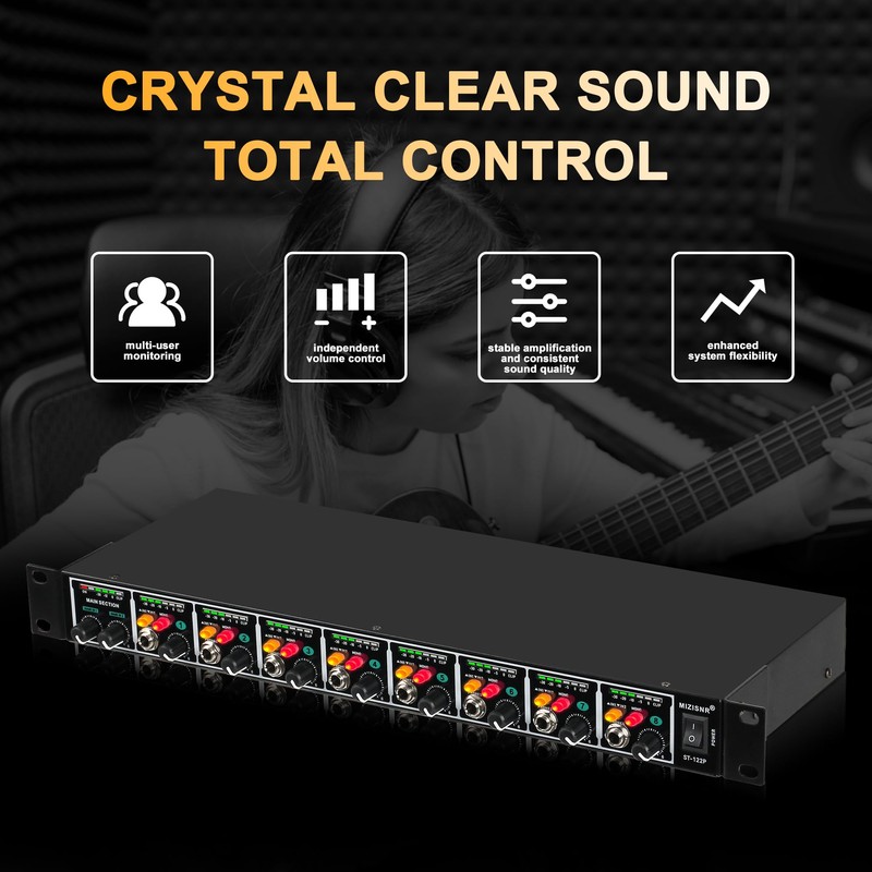 MIZISNR Headphone Amp, 8-Channel Rackmount Headphone Mixing Distribution Amplifier with