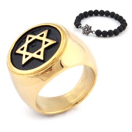 Gungneer Jerusalem David Star Ring For Men Stainless Steel Israel Religious Symbol Jewish Star Jewelry Accessory