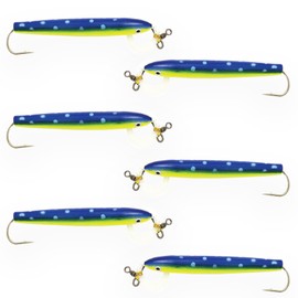 8” Cedar Plug Fishing Lures by Sanhu - 6 Rigged Lures in Dorado with Saltwater Lure Bag