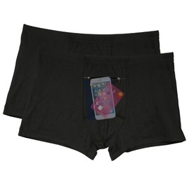 LUEXBOX Pocket Underwear for Men with Secret Hidden Pocket, Travel Boxer Briefs, Small Size 2 Packs (Black)