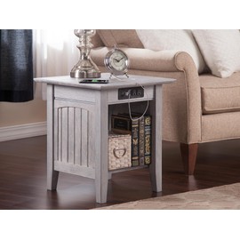 Atlantic Furniture Nantucket End Table with Charging Station, Driftwood, End Table (20" x 20") (AH14318)