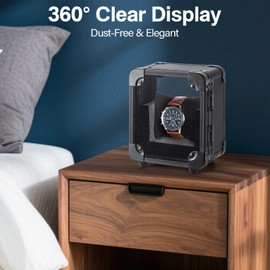 LOCKCURX Single Watch Case – Compact Aluminum Frame Watch Box with Glass Lid, Shockproof Storage Holder for Men & Women, Fits Watches up to 55mm – Stylish Gift Display Organizer