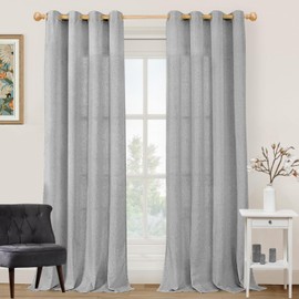 TYTYUU Boho Linen Curtains Light Grey Farmhouse Semi Sheer Curtains for Living Room Bedroom Blackout Shades Drapes Home Decor 2 Panels Set 52x84 Inches
